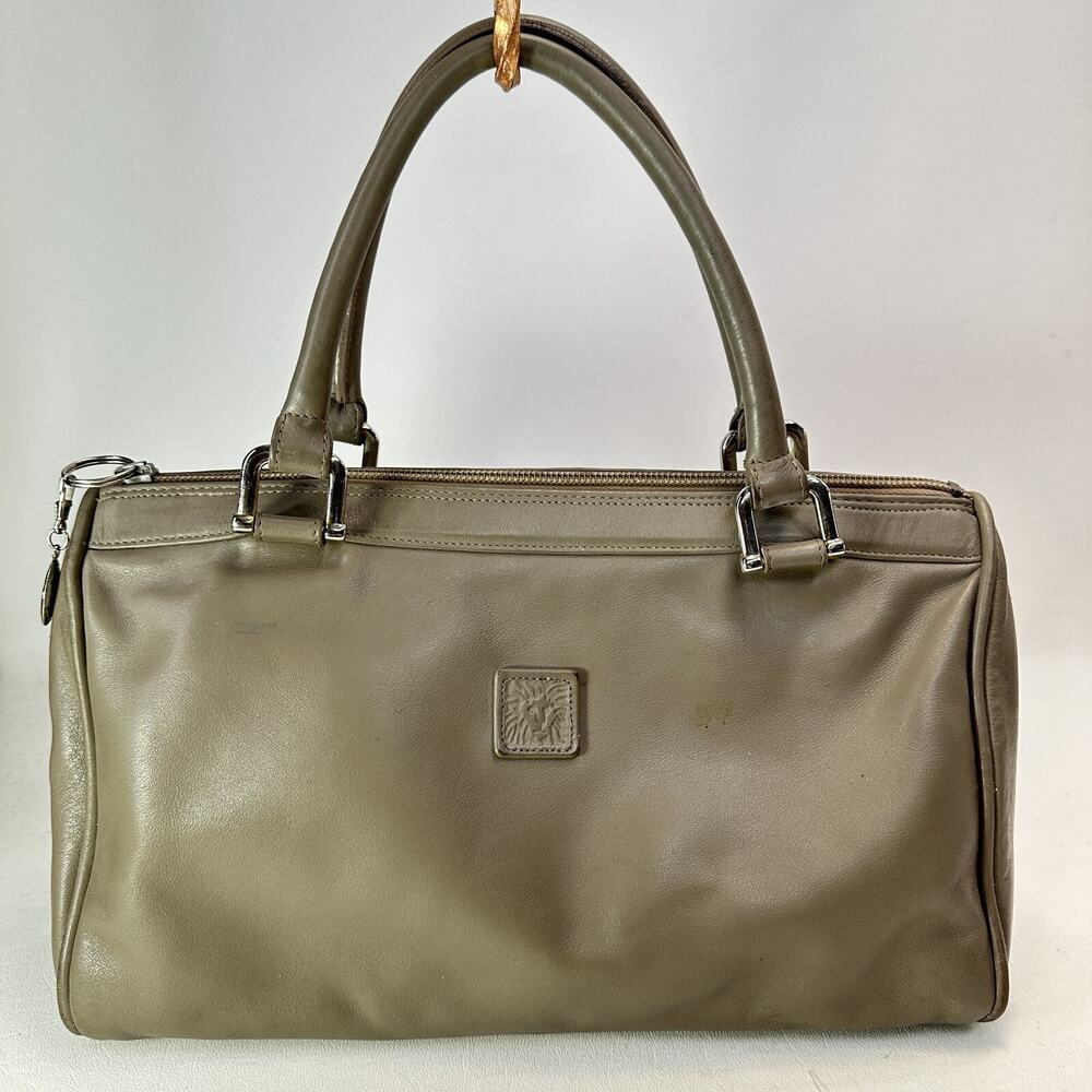 Anne Klein Satchel Handbag M Taupe Smooth Leather Purse Doctor Bag Lined